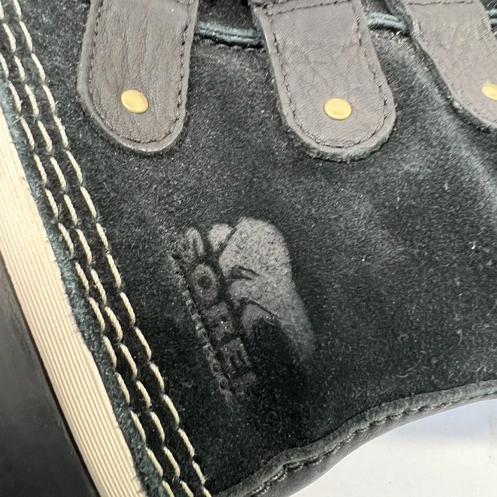 Sorel Joan of Arctic Black Beige Waterproof Winter Snow Boots Womens Size 9
